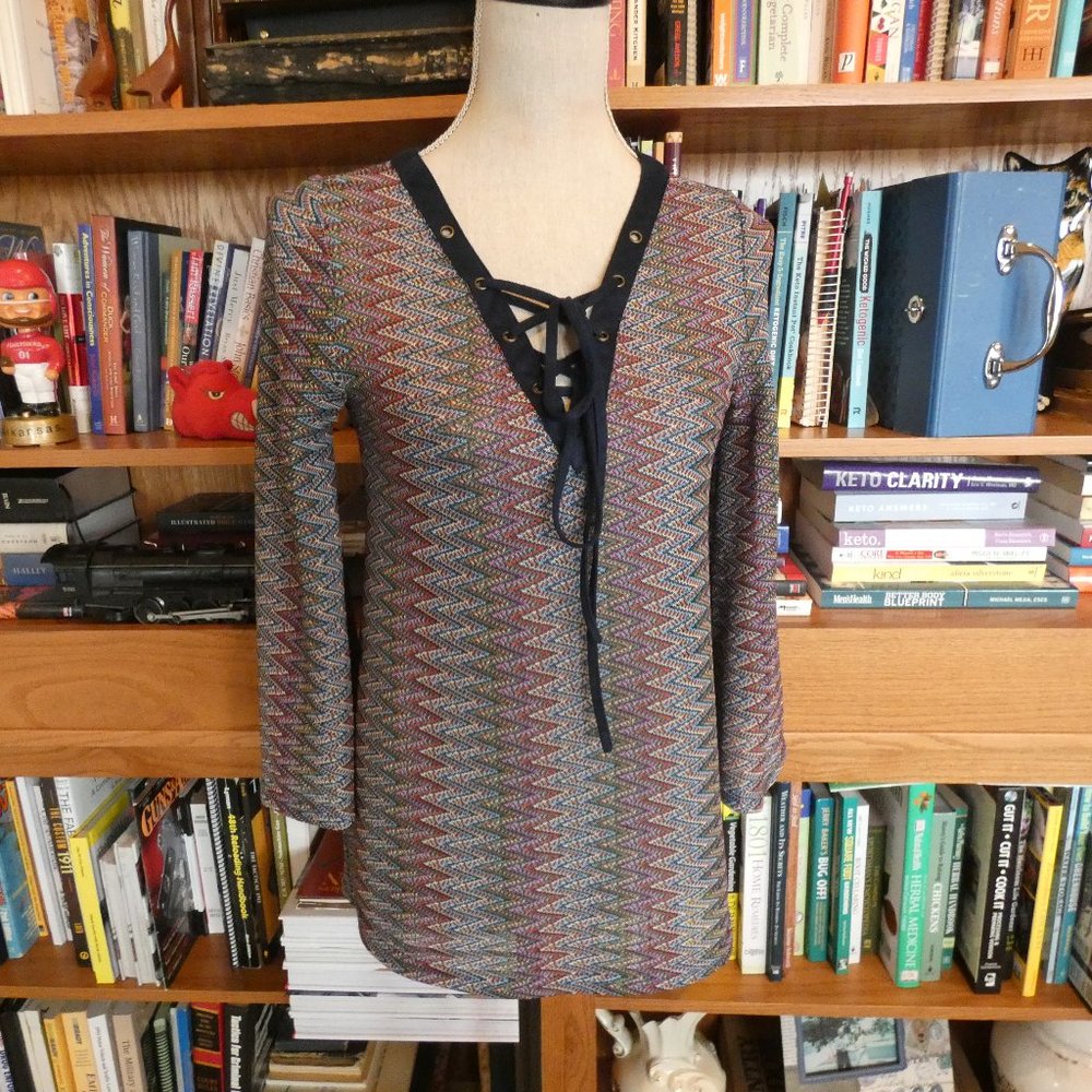 EUC Umgee Rainbow Chevron Tie Front Top
